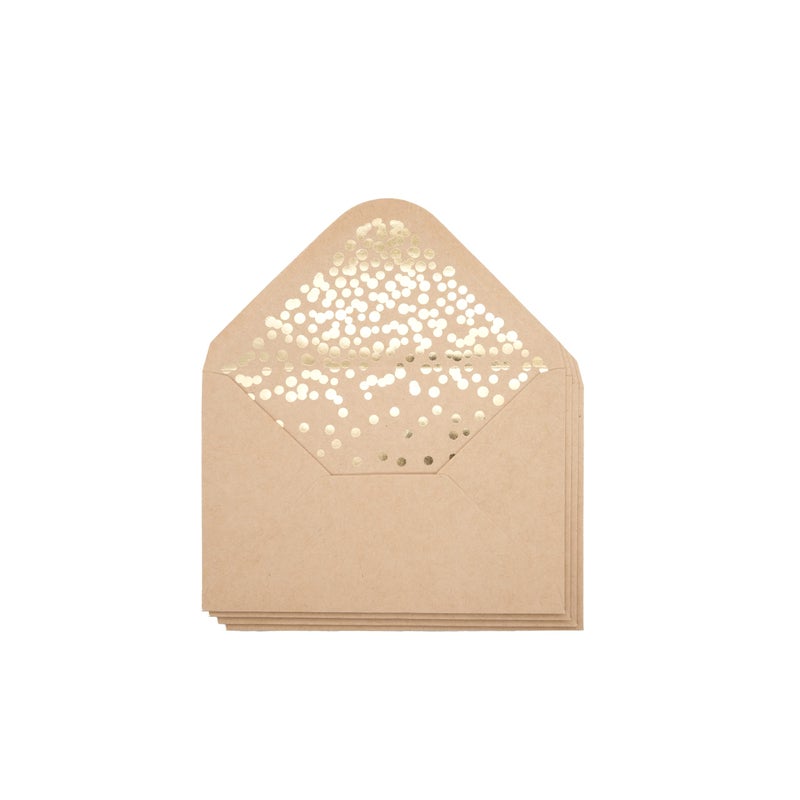 CHRIZ.Z A4 Kraft Envelopes - 50 Pack Pointed Flap Foil Confetti Greeting Card Envelopes 4.2" x 6.2" for Wedding, Invitation, Baby Shower, Birthday, Graduation, Christmas, NYE (Gold Foil Confetti) - Image 1